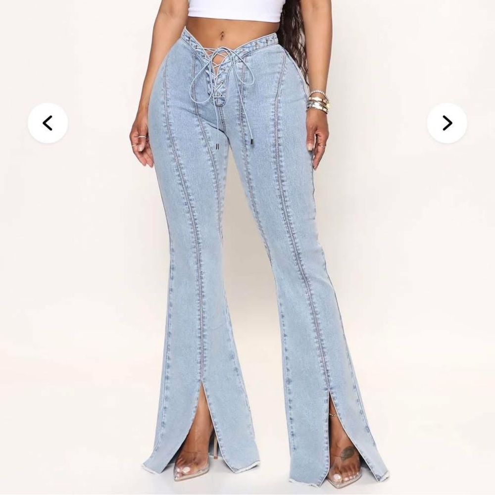Fashion Nova Lace-Up Light Blue Flare Jeans